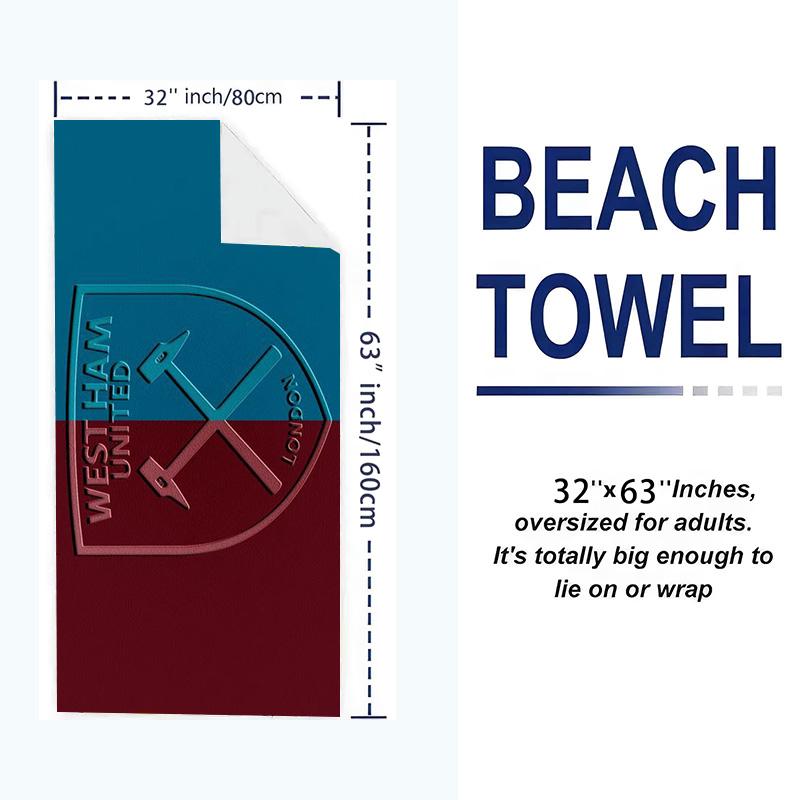 West Ham United Print Beach Towel, Large Soft Quick Dry Towel for Beach Camping Swimming