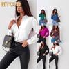 Women's Fashion Casual Solid Color Print Long Sleeve POLO Neck Blouses & Shirts International Design