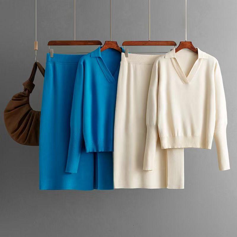 Fashion Wind Fashion Loose Knitwear Skirt Suit Knitted Top and Skirt Suit Set