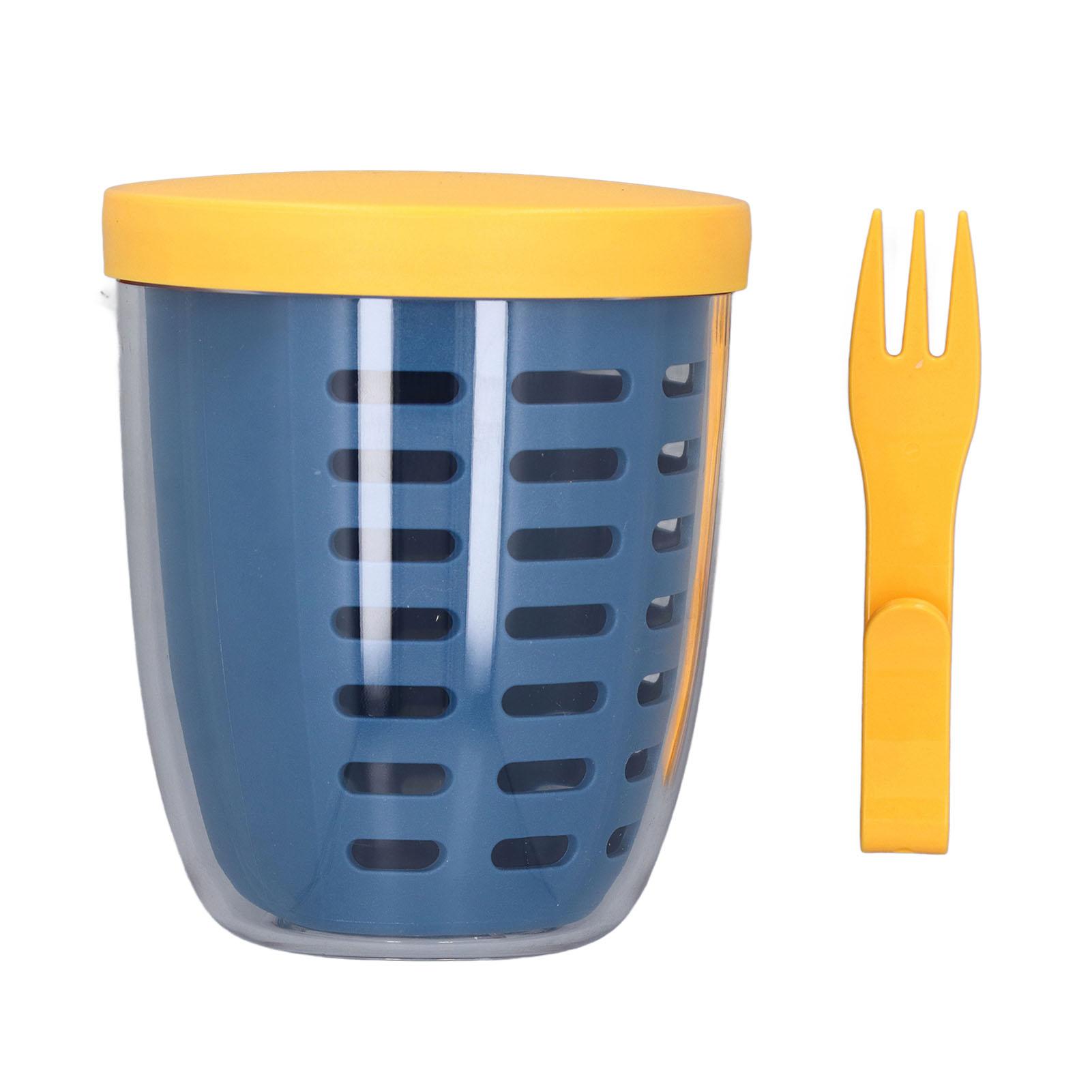 

Чашка для слива фруктов Пластиковая Портативная Герметичная для сохранения свежести с вилкой Чашка для хранения фруктов для салата Blue