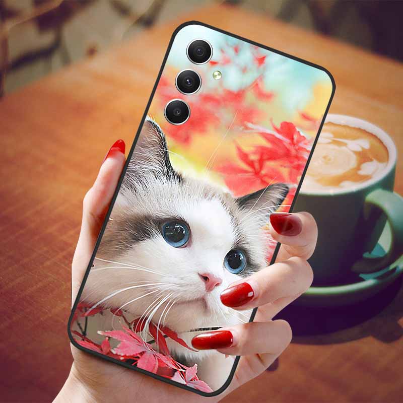 For Samsung Galaxy A55 5G Case Black TPU Silicone Beautiful Pattern Phone Cases for Galaxy A55 Shockproof Soft Cover A 55 6.6''