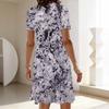 Ladies Crew Neck Plus Size Short Sleeve Dress Bright Wild Meadow Print For Outdoor Brunch