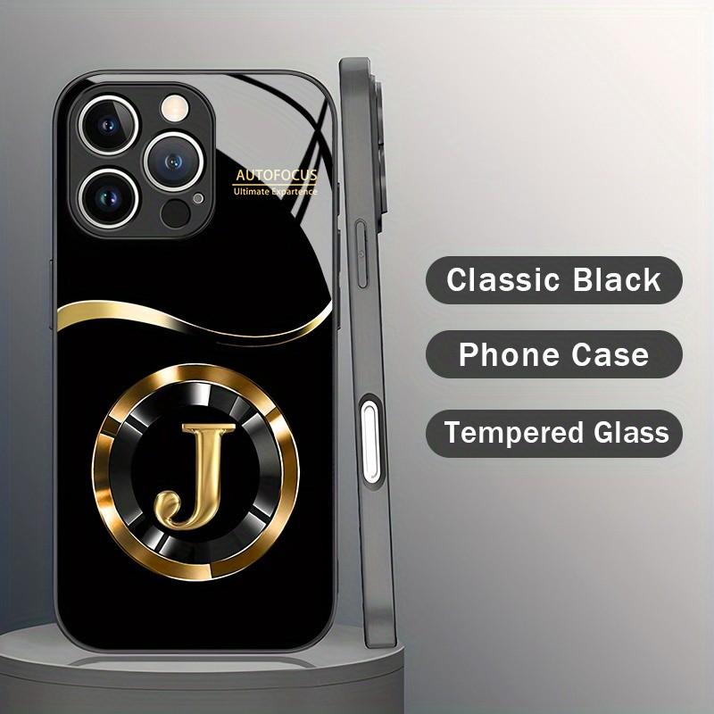 Golden letter J pattern Phone Case For iPhone 17 16 16e 15 14 13 12 Mini 11 Air Pro XS Max XR X Plus Glass Silicone Frame Cover