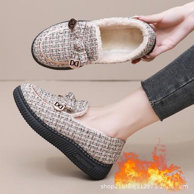Winter Cloth Shoes, Women's Cotton Shoes with Thick Velvet Insulation, Flat Bottom Anti Slip Cotton Boots