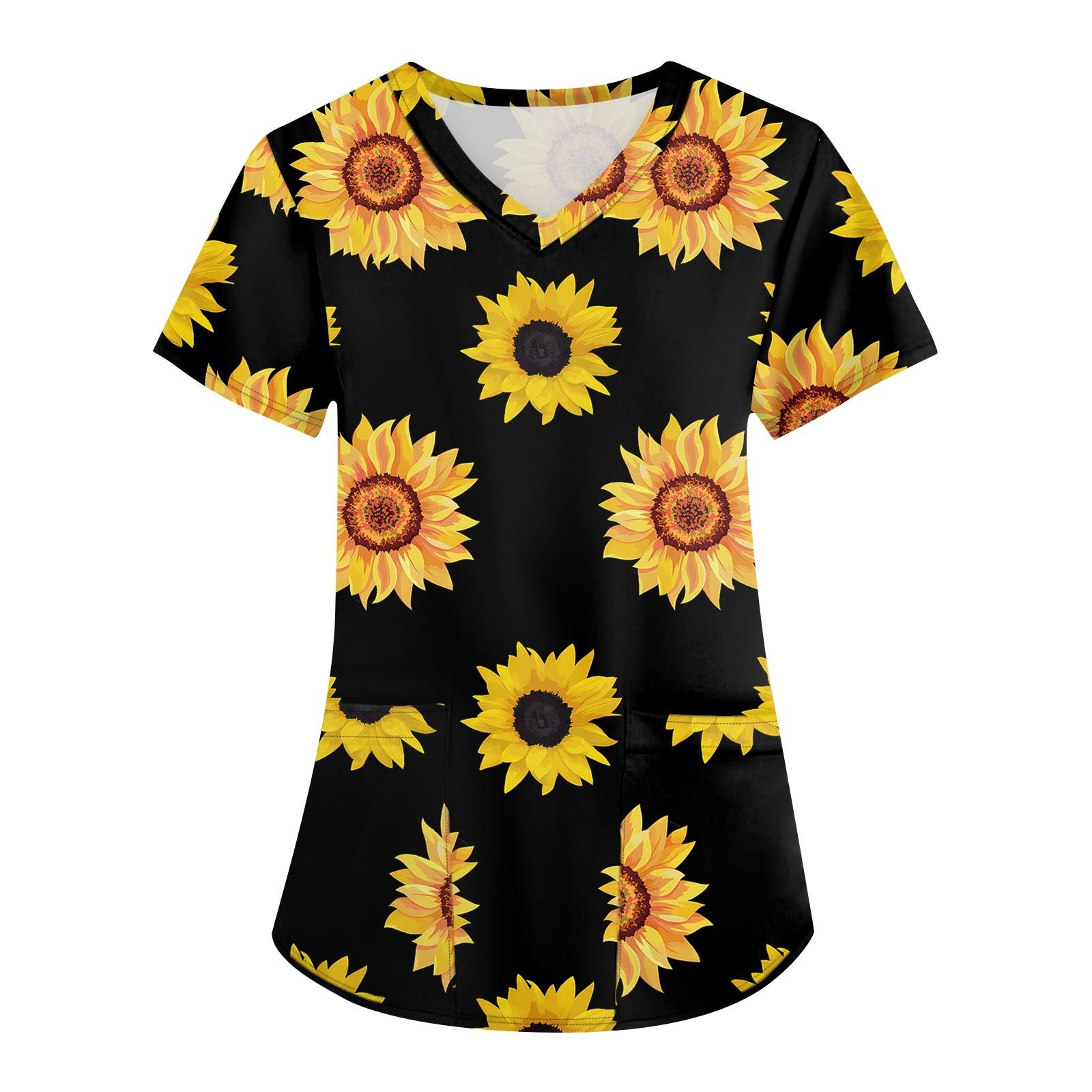 

Women s Fashion V-neck Short Sleeve Workwear With Pockets Printed Tops S чорний
