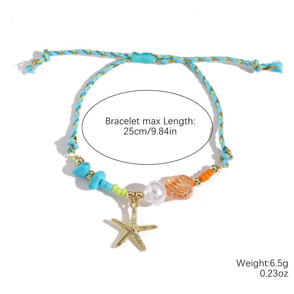 Summer Ocean-Style Starfish Necklace with Colorful Rope and Ceramic Pendant