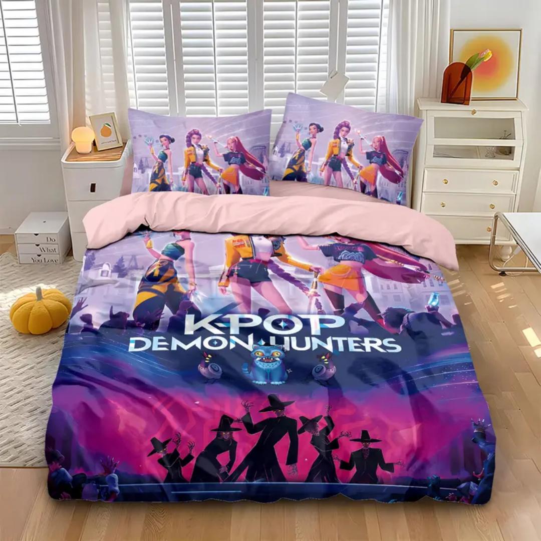 

K-поп D-охотники на демонов Постельное белье Односпальный Хэллоуин Костюм Постельное белье - Наборы из 2-3 предметов Одеяло Стеганое одеяло Пододеяльник Наволочки US Twin(172x218cm)