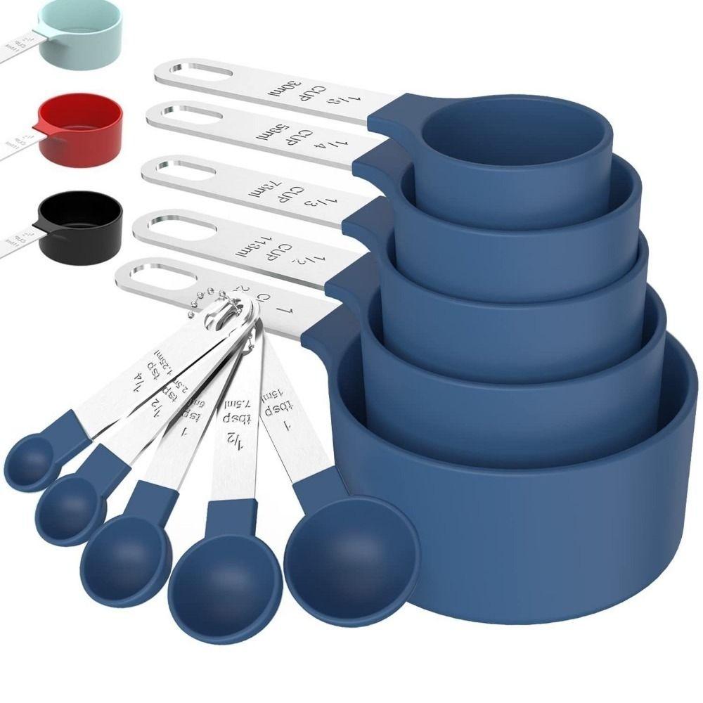 10-teiliges Messlöffel-Set mit Abstufung, Kunststoff, stapelbar, Messbecher, Zuckerschaufel, Meßlöffel für Mehl