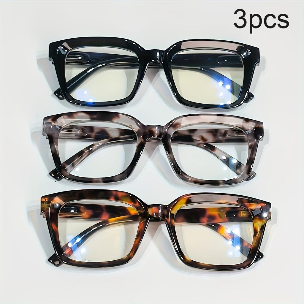 3 Pack Square Reading Glasses for Men Women Spring Hinge Blue Light Blocking Comfortable Durable Stylish