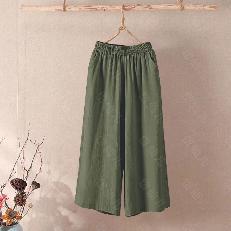 Cotton Wide-Leg High Waist Elastic Cropped Pants for Women - 2026 Summer Collection
