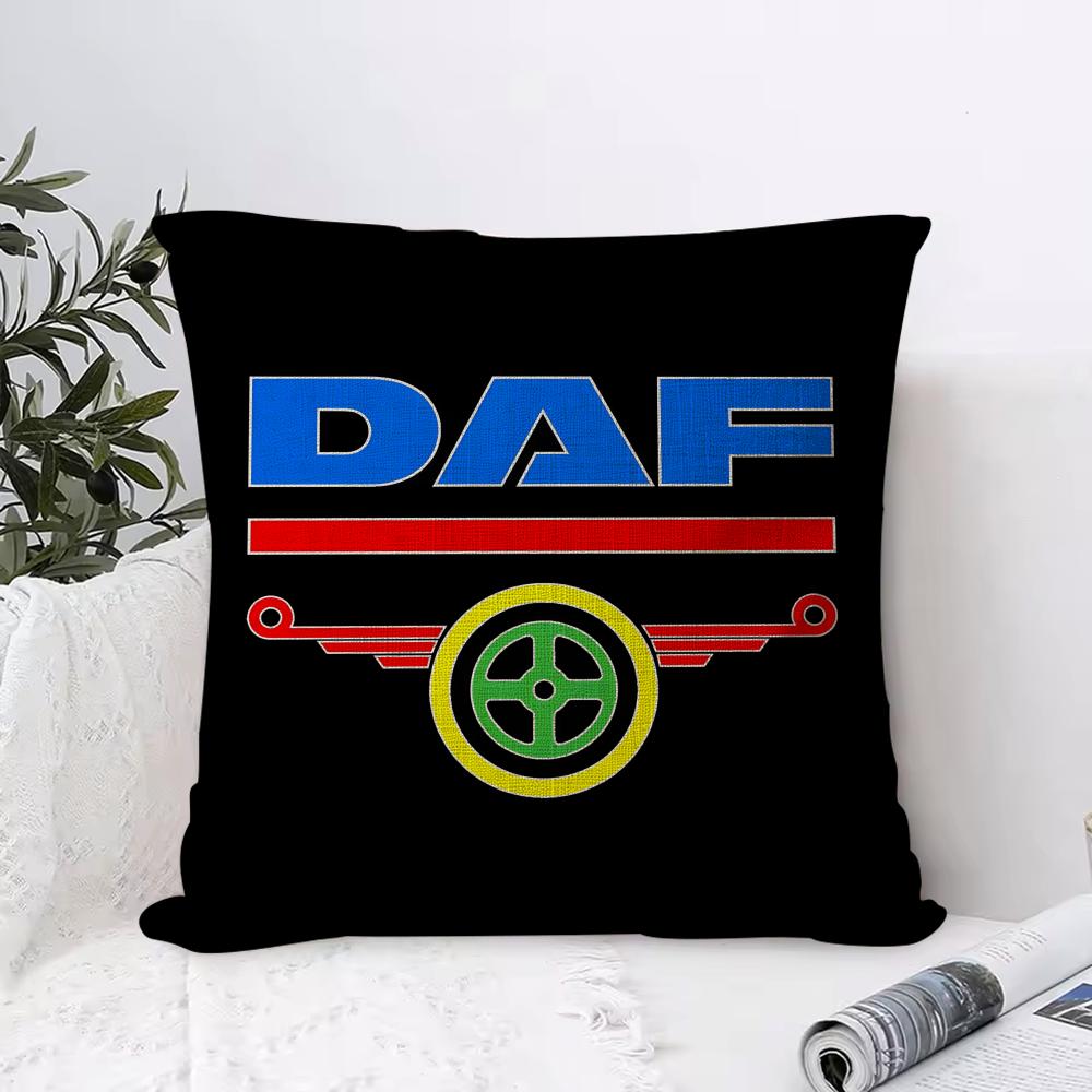 DDAF LKW Logo Kissenbezug Öko Leinen Kissenhülle Beidseitiger Druck Atmungsaktiv Langlebig Reißverschluss Heimdekoration Geschenk