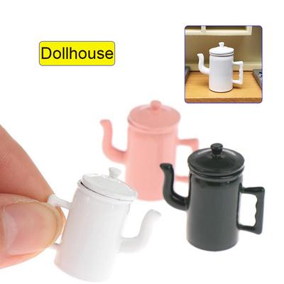 1:12 Cute Dollhouse Miniatures Kettle With Lid Models Kitchen Accessories For Doll House Decor Kids Pretend Play Toys DIY Gifts