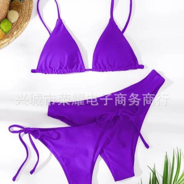 Bikini Split Swimsuit Women's Solid Color Sexy Backless Strap Threepoint Bikini Threepiece Swimsuit