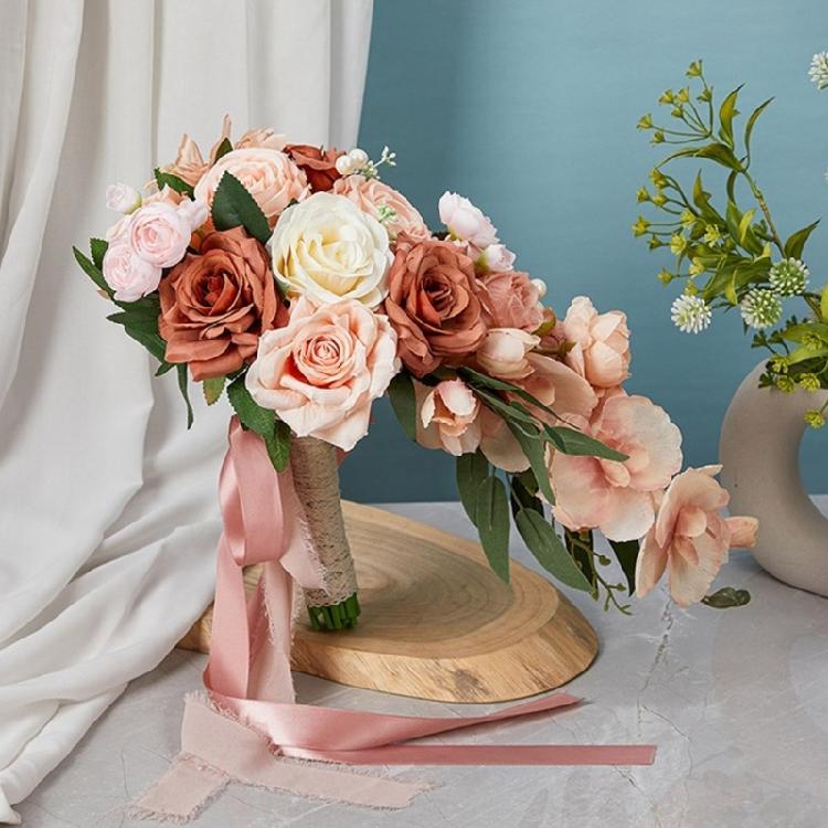Sophisticated Rose Bouquet with Silky Florals Handheld Bridal Silk Hand Flower Elegant Wedding Ceremony Decoration