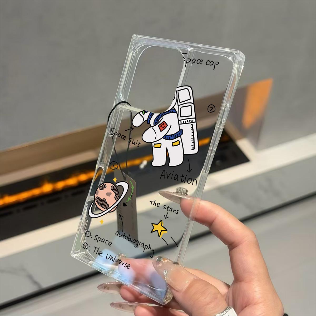 

Прозрачный квадратный чехол-бампер для iPhone 12 16 ProMax 15 Plus 14 Pro Max 13 11, защита от окисления, с рисунком планеты и космонавта iphone 11 ProMax