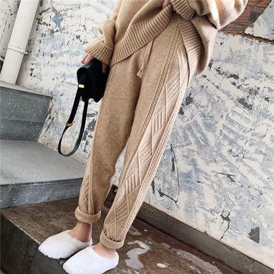 Losvallende broek Damesmodetrend Koreaans gebreide harembroek met gedraaide strepen en effen kleur