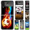 Football Soccer Ball Design Hard PC Phone Case For Samsung Galaxy Z Flip 6 5 4 3 Black Cover ZFlip6 Flip5 Flip4 5G Foldable Prin