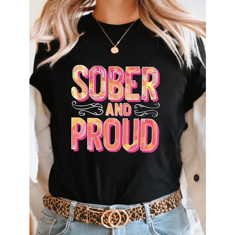 

European Size SOBER & PROUD Graphic Print Women s Short Sleeve Crew Neck T-Shirt - Vibrant Geometric Pattern, Medium Stretch Casual Top 4XL чорний