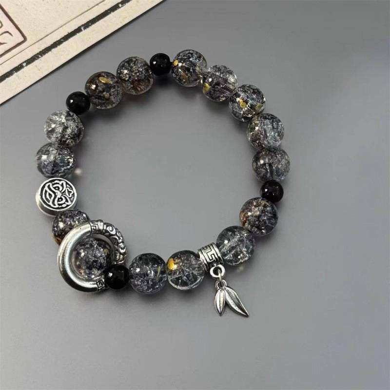New Women's Mori Style Butterfly Glass Bracelet with Colorful Crackle Beads