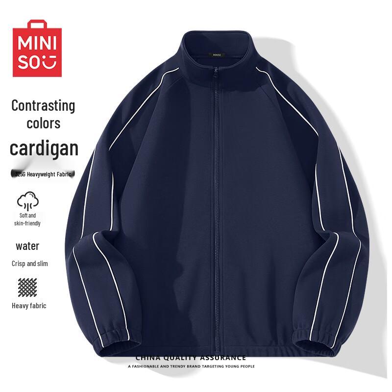 MINISO Men's American Style Color-Block Zip-Up Stand Collar Jacket