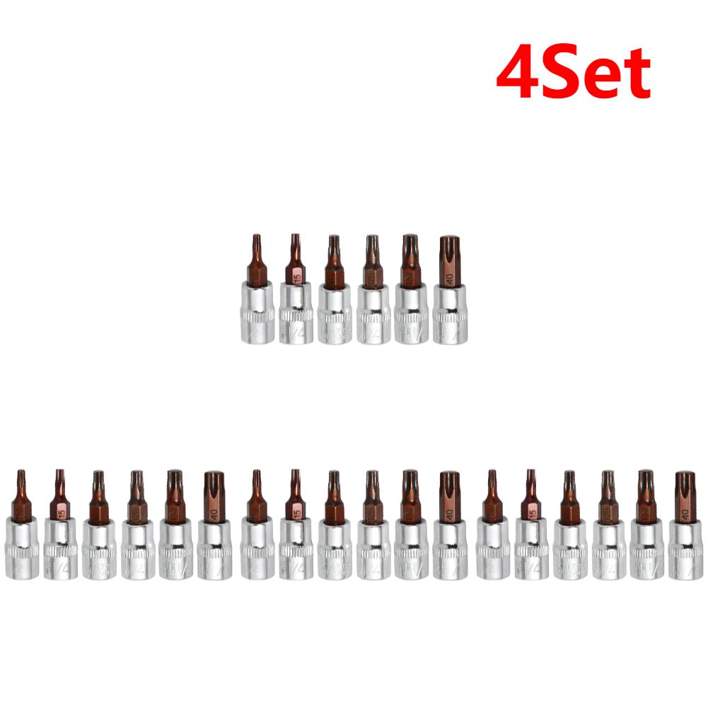 6Pcs Torx Screwdriver Bits 1/4 Inch Drive Socket Head Tools T10 T15 T20 T25 T30 T40 Socket Wrench Adapter Hand Tools Accessories