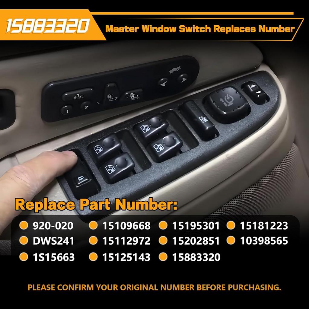 15883320 Driver Side Master Power Window Switch with Panel Assembly Compatible with 2003-2007 Chevrolet Avalanche Silverado Suburban Tahoe GMC Sierra