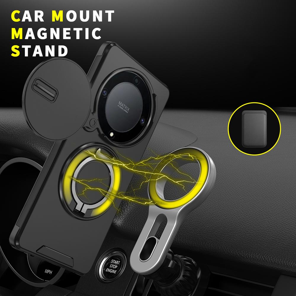 KEYSION 360° Ring Stand Phone Case for Honor X9b 5G X9A Slide Camera Protection Magnetic Shockproof Cover for Magic 5 6 Lite 5G