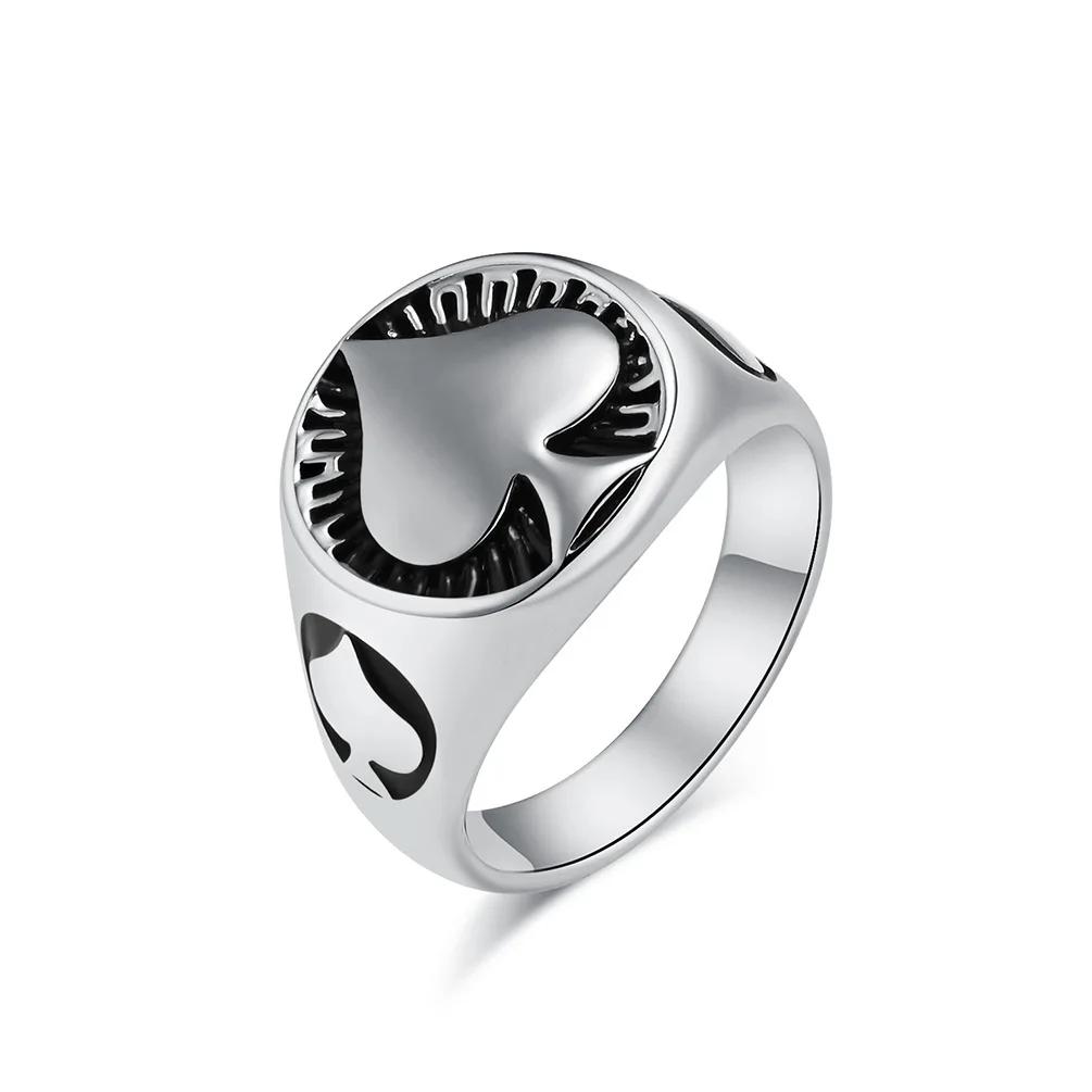 Poker Ace of Spades Stainless Steel Ring Rings Men s Niche Lucky Accessories Hipster Wear Hand Jewelry 7 серебряный