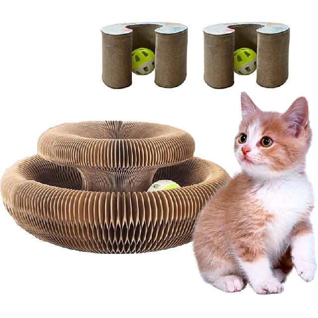 Magic Organ Cat Scratcher Pad with Bell-Ball, Cat Cardboard Lounge Bed, Kitty Kurlz Cat Toy, Cat Accordion Cordain, Foldable Interactive Cat Butler