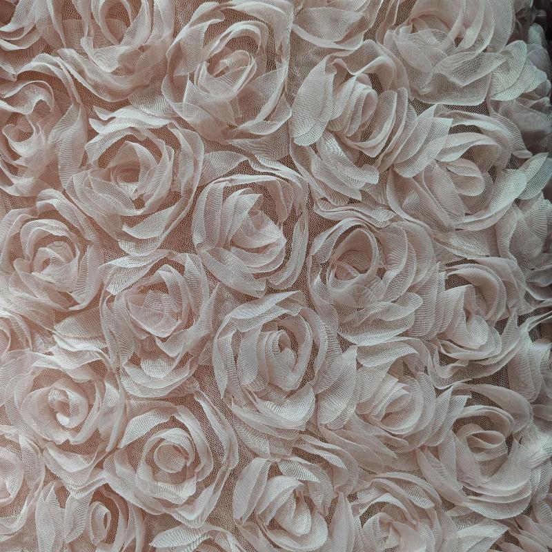 125cm Width 3D Large Rose Embroidered Fabric Mesh for Wedding Dress Stage Wear Handmade DIY Sewing Designer Fabric 1Yard светло-розовый