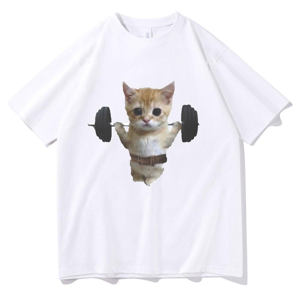Gym Cat Sam Sulek Funny T Shirts Unisex Women Cute Kawaii Fitness Pump Cover Tshirt Male Oversized Pure Cotton Tshirt Short Sleeve