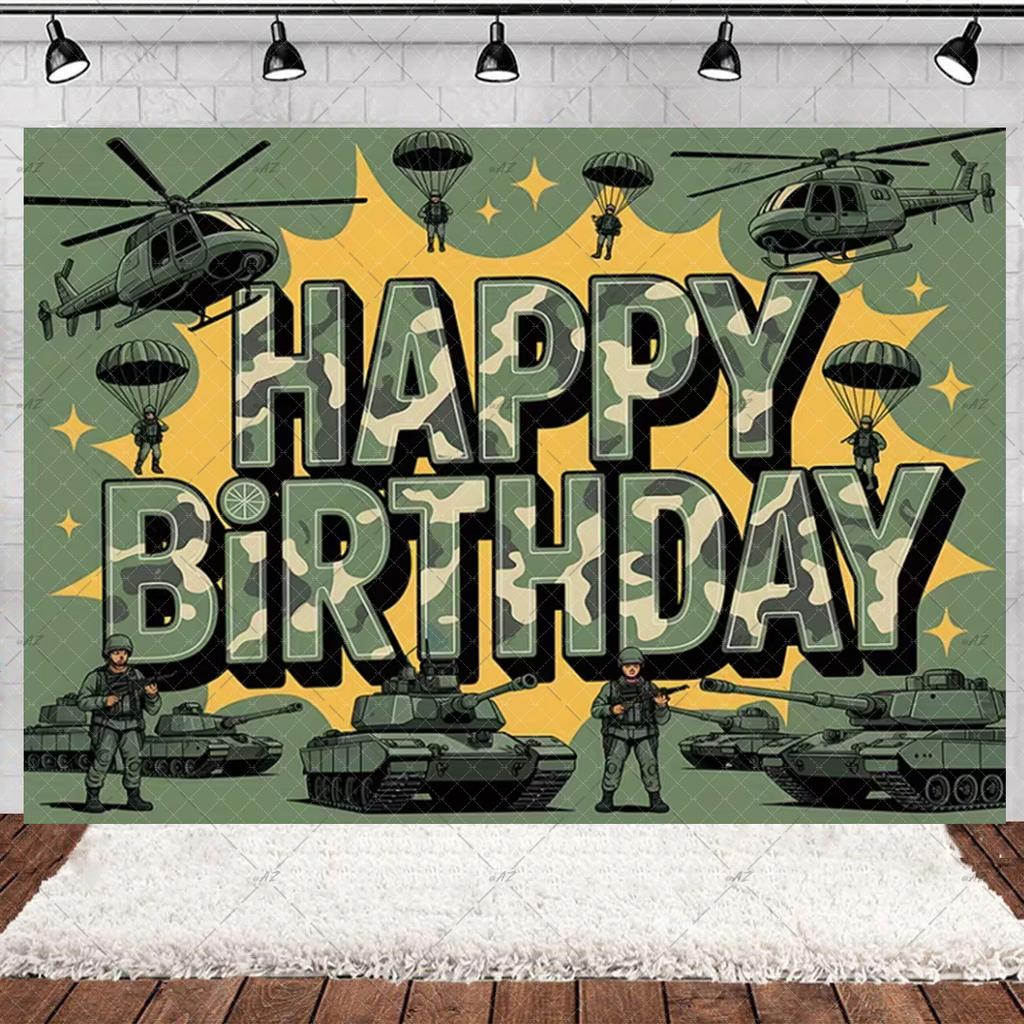 Militär Armee Thema Jungen Geburtstagsparty Dekorationen Camouflage Soldat Flugzeug Panzer Hintergrund Cartoon Luftballon Banner Kinderspielzeug Geschenk
