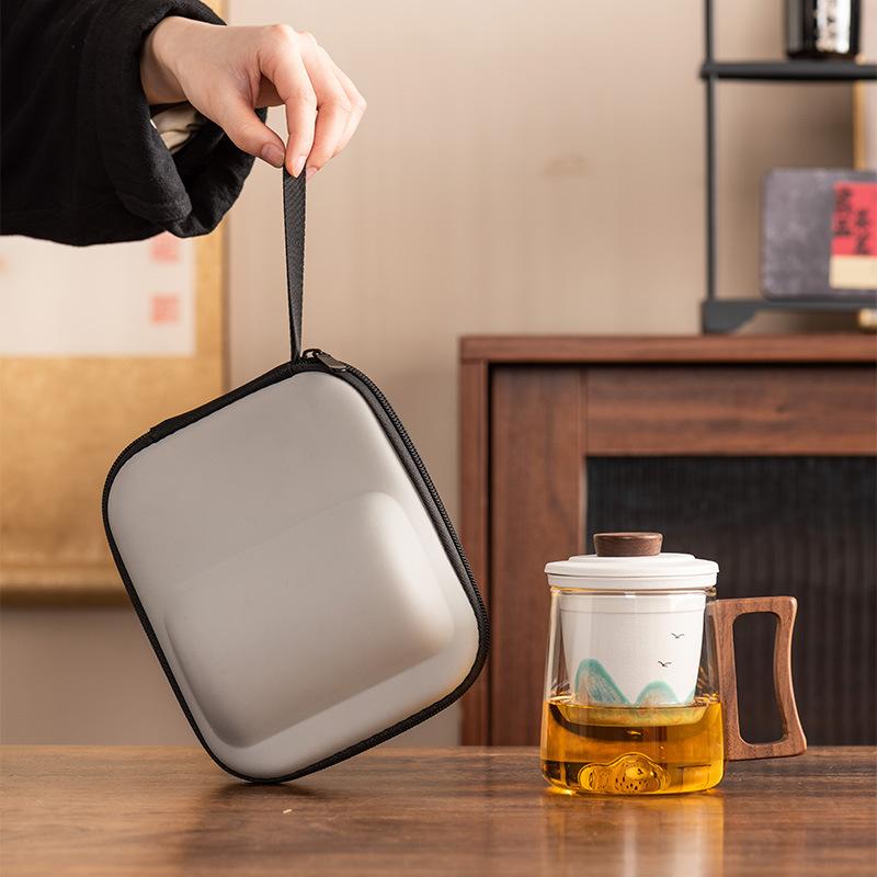 Black sandalwood handle office cup ceramic liner filter glass tea cup high-end anti-scalding gift box portable gift