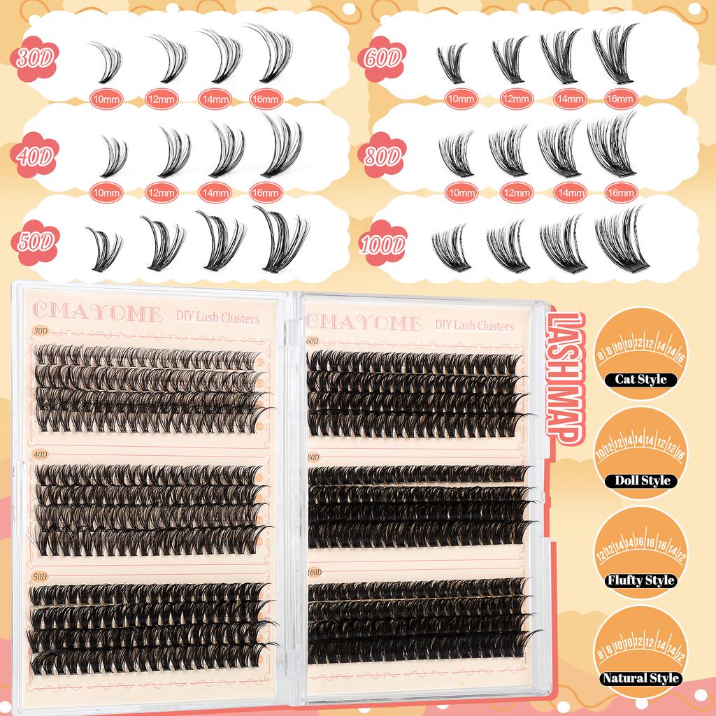 Hot Melt Single Cluster Diy False Eyelashes 480 Clusters Thick Eyelashes 10-16M Eyelash Set