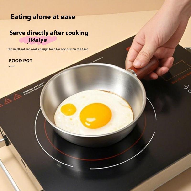 14/17cm Stainless Steel Bowl with Walnut Wood Handle Single-person Pot for Fruit Salad And Yogurt - Breakfast Cooking Tool