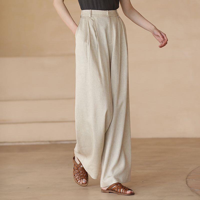 2026 Spring Slimming Women's Cotton Linen Wide-Leg Trousers - Casual Resort Style