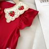 Red Strawberry Princess Dress with Flutter Sleeves for European and American Girls