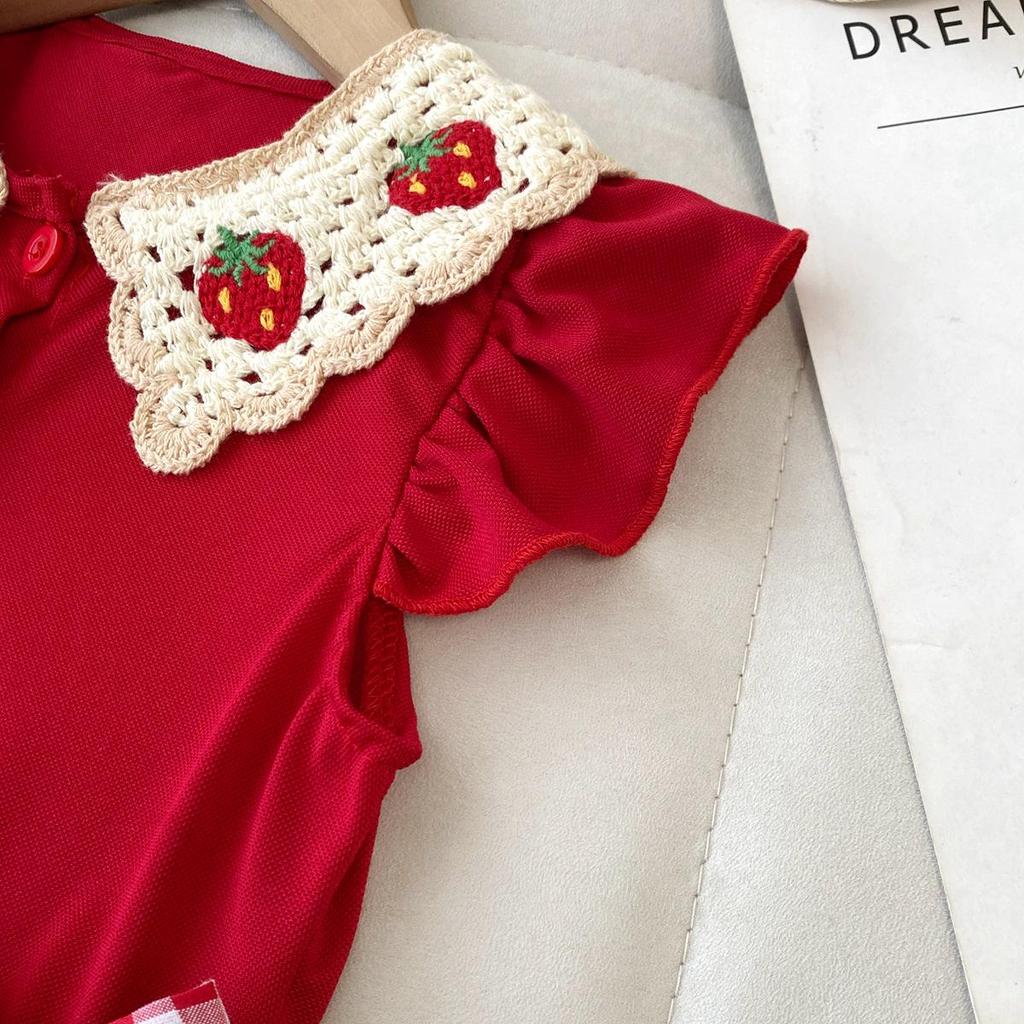 Red Strawberry Princess Dress with Flutter Sleeves for European and American Girls