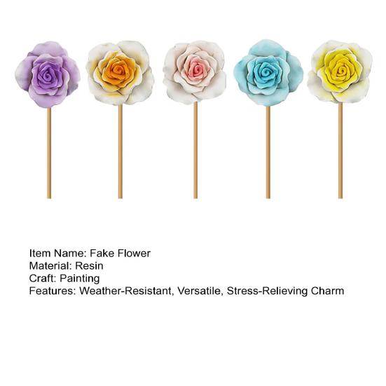 5Pcs Fake Flower Insert Weather-Resistant Resin Artificial Flower Stress-Relief Indoor Outdoor Home Garden Ornament