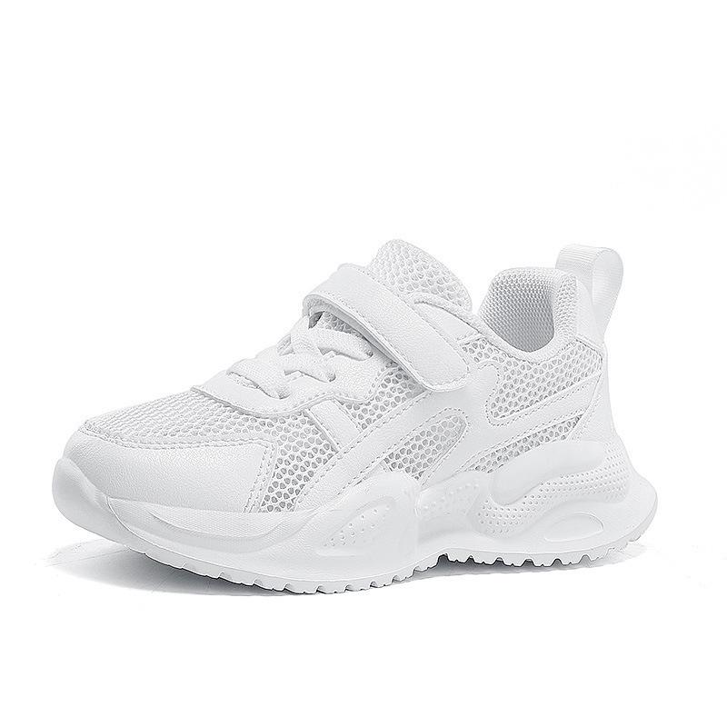 Kids' White Leather Sneakers: Casual, Solid Color, Campus Running Shoes In Stock for Middle and Big Kids
