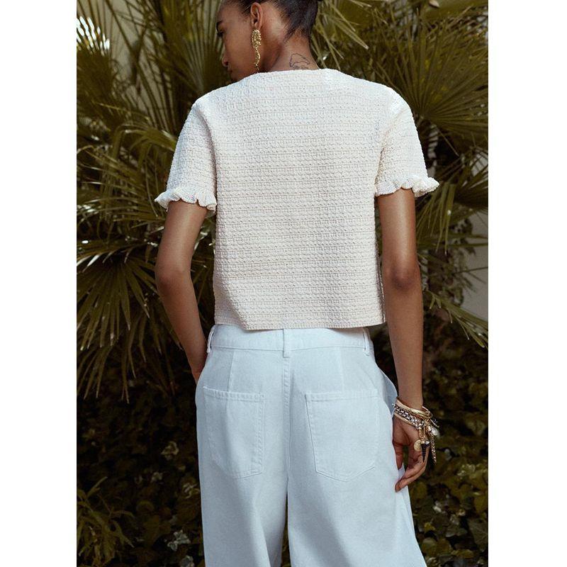 Spring and Summer New Women's Clothing French Classic Style Laminated Decoration round Neck Short Sleeve Knitting Outwear 4192041