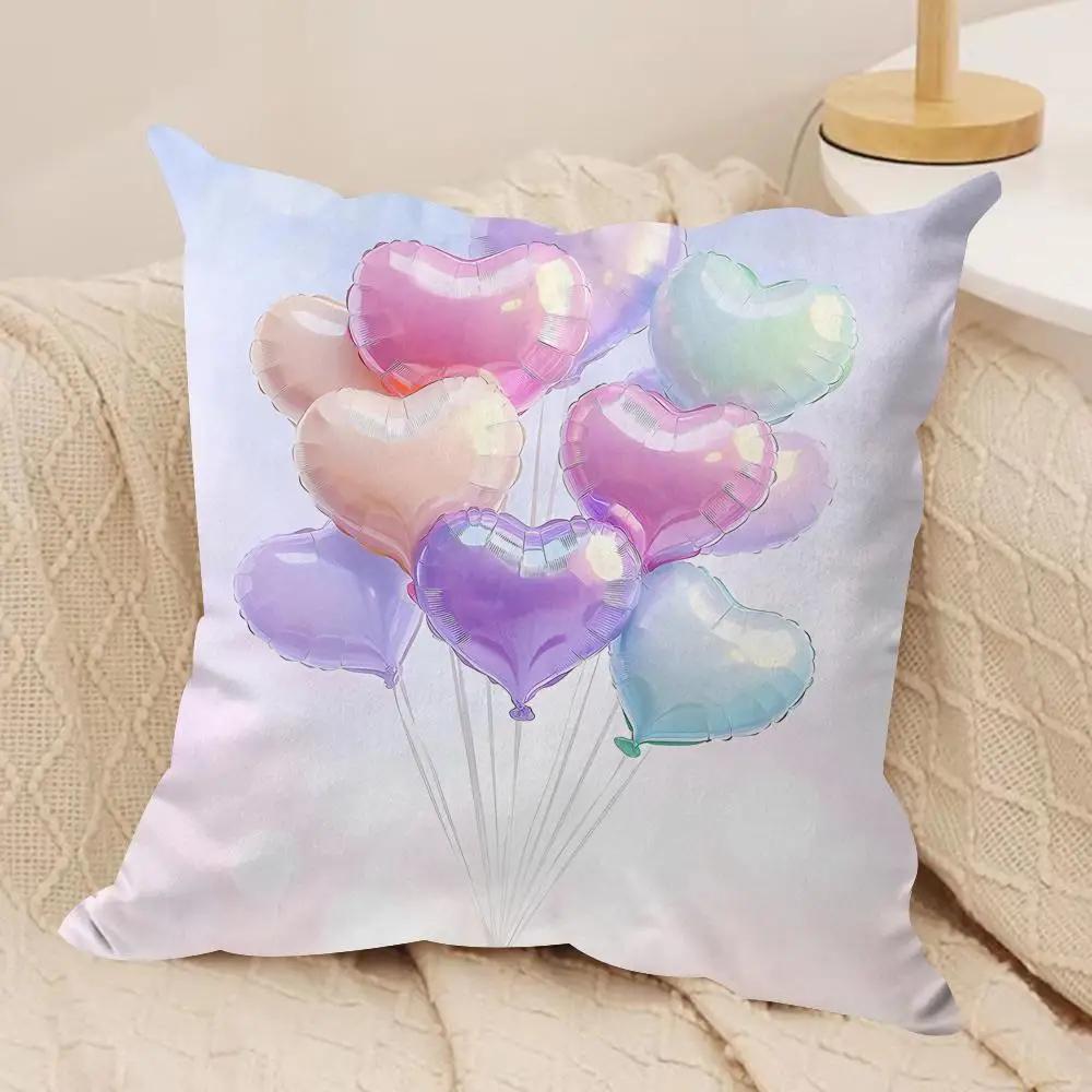 Heart Valentines Day Cushion Cover Silky Short Plush Invisible Zipper Dustproof Sofa Pillow Case for Home Decor