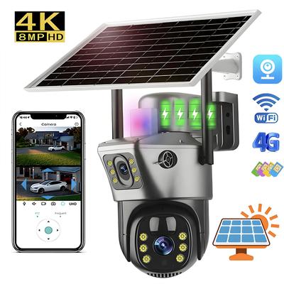 Wifi 4G Dozorná solárna kamera Vonkajšia 4K 8MP 360 Bezdrôtové nočné videnie Vodotesné CCTV Detekcia pohybu Zabezpečenie Ochrana IP kamery
