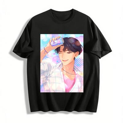 Korean Style Handsome Anime Boy Print Short Sleeve Summer Casual Loose Unisex T-shirt Pure Cotton T-shirt