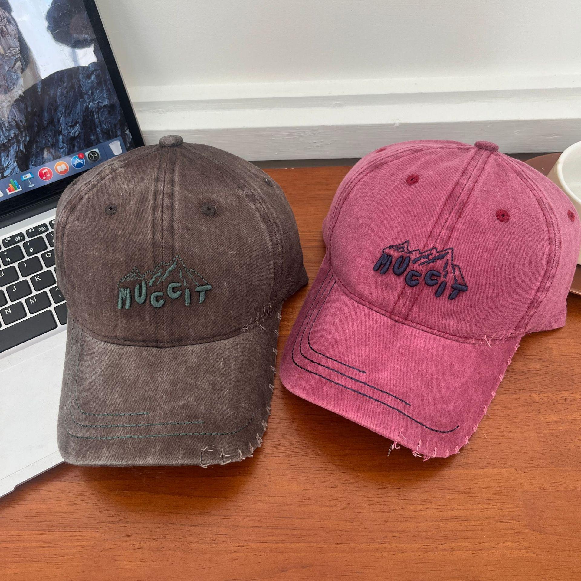 

Уличная выстиранная американская ретро бейсболка с вышивкой букв женская с широкими полями для большой окружности головы и маленького лица универсальная кепка с мягким верхом M（56-58cm） темно-коричневого