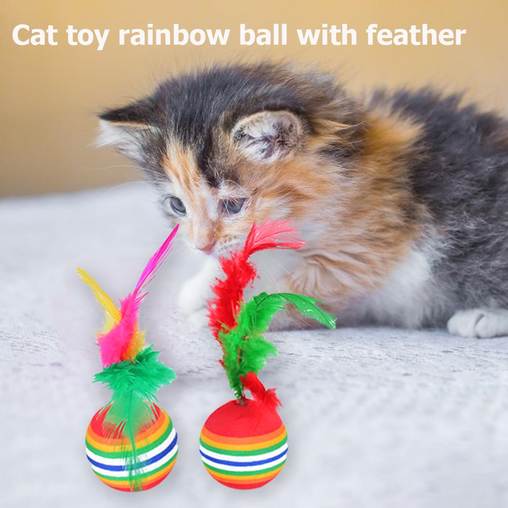 12pcs Funny Rainbow Colored Toy Balls Kitten Activity Toy w/Feather Pet Supplies