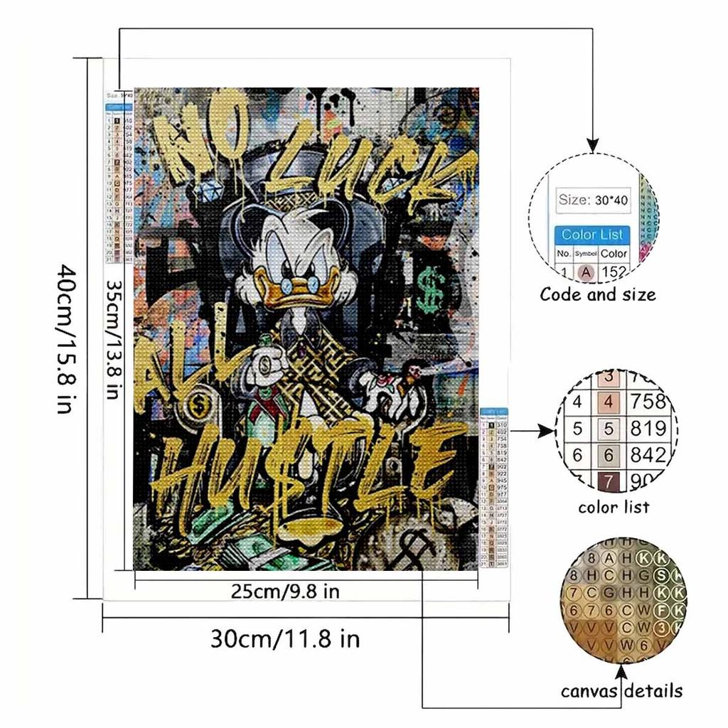 5D DIY Diamond Art Painting Kits for Adults, Fierce Donald Duck Full Round Crystal Diamond Kits for Beginner for Home Wall Decorate