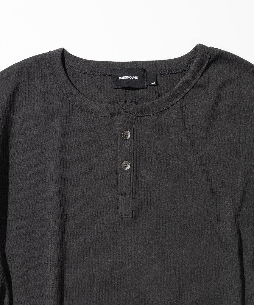 MASSNOUN Ribbed Henley Neck Long Sleeve Msils003-Dg