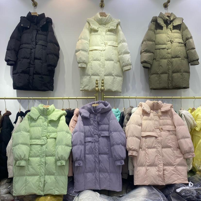 Women's Hooded Down Jacket with Horn Buckles - White Duck Down, Thickened for Warmth, Winter 2023 Arrival