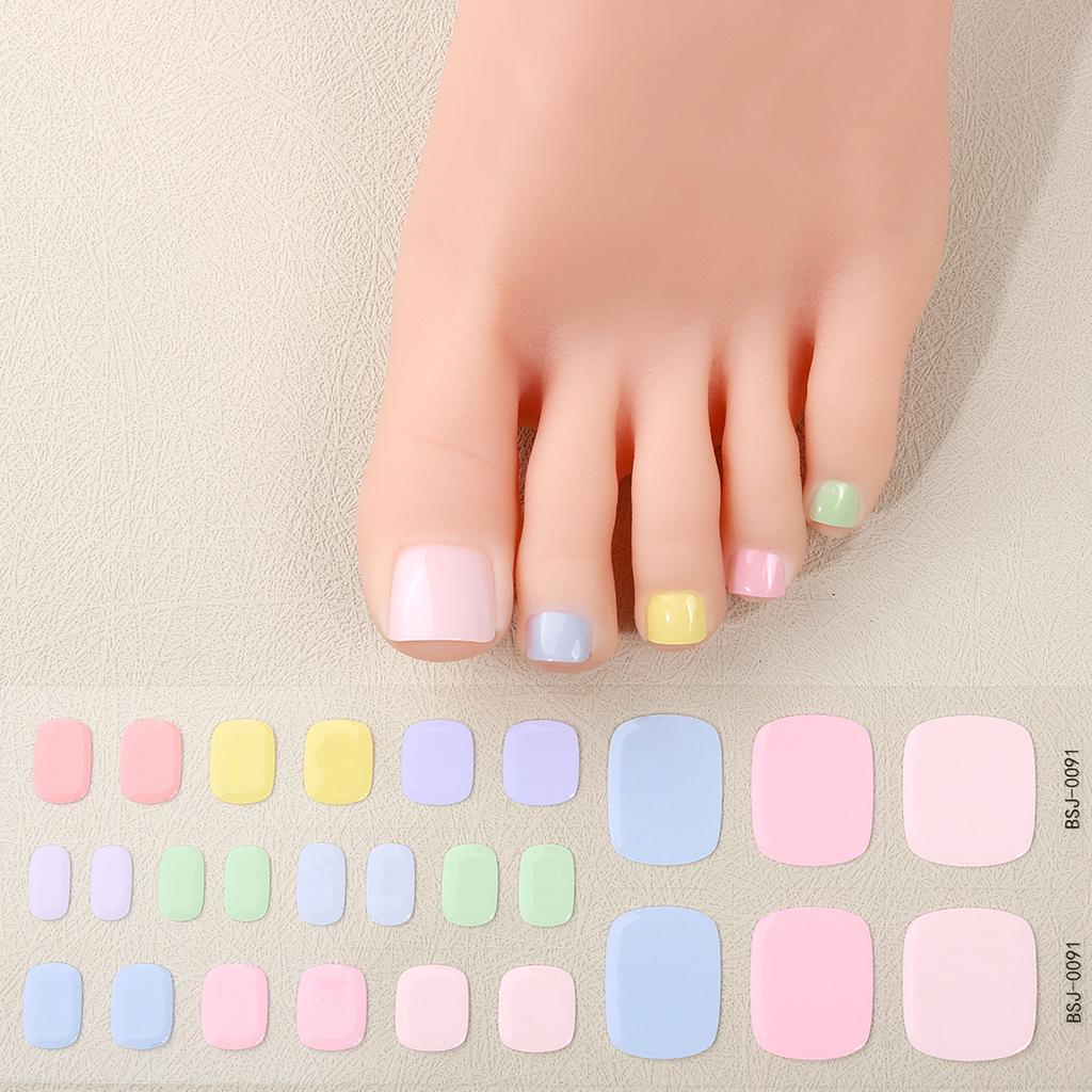 26Tips Pink Gradient Semi Cured Gel Toenail Sticker Glitter Full Cover Gel Toenail Wraps Self-Adhesive Foot Nail Art Decoration